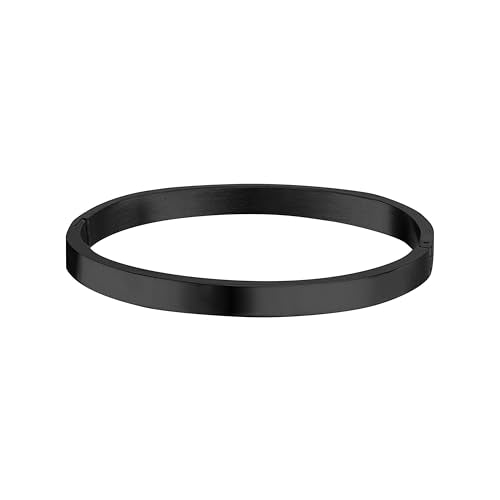 Gold Bangle Bracelets for Women, Trendy Dainty 14K Gold Plated Oval Bangles Bracelet for Women, Stackable Friendship Bracelets Love Bangle Christmas Birthday Gifts - color: Black, size: 6mm Single