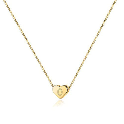 PAVOI 14K Gold Plated Tiny Heart Necklace | Dainty Necklace for Women | Personalized Letter Heart Choker | Adjustable Slider - style: - O
