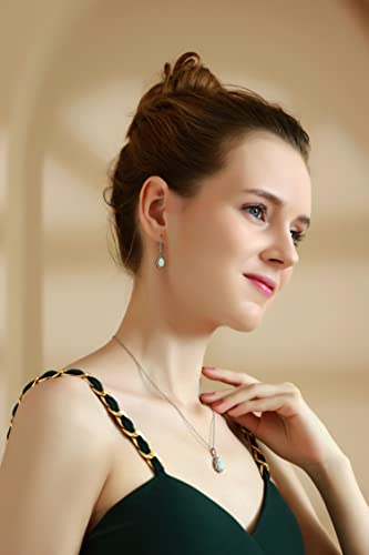 Jewelry Sets for Women, Necklace and Earring Sets for Women, Birthstone Jewelry, Genuine or Synthetic Gemstones, Teardrop Necklace and Dangle Earrings, Pendant Necklace, Sterling Silver Jewelry - color: Synthetic White Opal