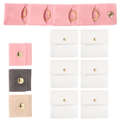 9pcs Mini Travel Jewelry Bag, Portable Small Travel Jewelry Roll Holder Bags and Mini Jewel Pouch Organizer Case with Secure Snap Closure for Rings Necklaces Earrings Storage