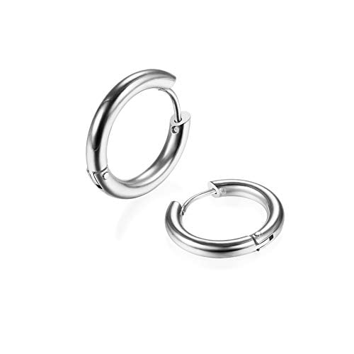 316L Surgical Stainless Steel Huggie Hoop Earrings 6mm 8mm 10mm 11mm 12mm 14mm Hypoallergenic Earrings Hoop Cartilage Helix Lobes Hinged Sleeper Earrings For Men Women - style: C02:10mm Silver(THK 2.0mm)