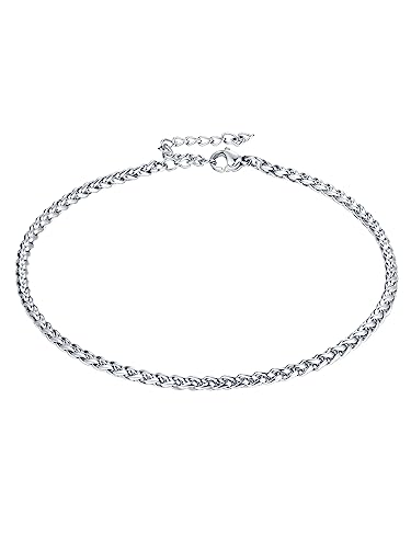 FaithHeart Waterproof Ankle Bracelets for Women, 1/2/3Pcs Non Tarnish Stainless Steel Layered Anklet Set Paperclip Figaro Cuban Link Chain Dainty Summer Beach Jewelry Gift Adjustable Size - style: i.Spiga - Silver