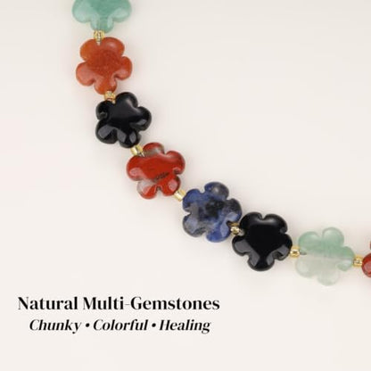 COAI Chunky Colorful Necklace for Women, Summer Beach Jewelry Crystal Flower Necklace for Women, Multi-Gemstones Sodalite Red Jasper Chunky Choker - style: Colorful Beaded Necklace