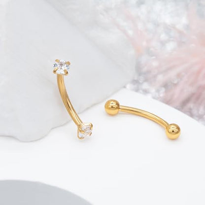 2 Pcs 14k Gold Filled Eyebrow Rings, 16G Threaded Rook Piercing Jewelry, Surgical Steel Vertical Lip Labret Belly Tongue Ring Daith Earring Curved Barbells - color: 10mm-2pcs