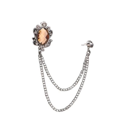 Men's Gem Tassel Brooch Lapel Pin Elegant Badge Hanging Chains Collar Brooches Pin for Career Suit Tuxedo of Shirts Tie Hat Scarf for Boyfriend Father Birthday - style: Silver with Champagne Crystal
