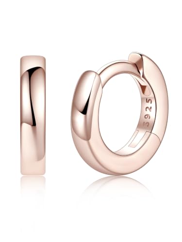 925 Sterling Silver Huggie Hoop Earrings, Small Silver Hoop Earrings for Women Hypoallergenic Huggie Lightweight Small Hoops Earring Cartilage Sleeper Earrings 6/8/10/12/14/16/18/20mm - color: Rose Gold, size: 6MM