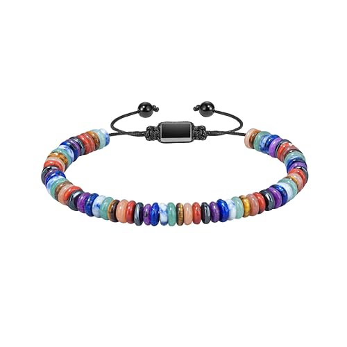 Natural Stone Beaded Bracelet for Men Women Boho Adjustable - color: Rainbow Aura