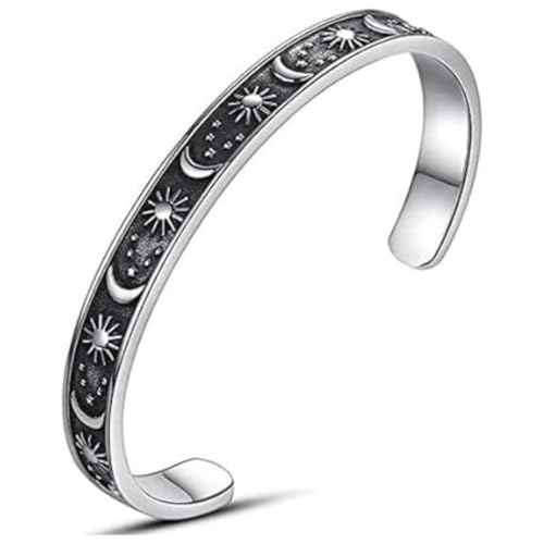 YWMAN Sun Moon Star Engraved Bangle Bracelet - Stainless Steel Celestial Cuff Bracelet - Gifts for Mom Daughter Sister Friends