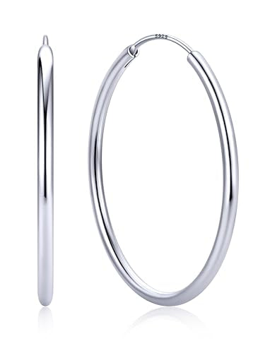 ChicSilver 925 Sterling Silver Hoop Earrings for Women Hypoallergenic, Lightweight Large Gold Plated Silver Hoop Earrings, Endless Hoops Earring 20/30/40/50/60/70MM - color: A. High Polished Silver, size: 40mm