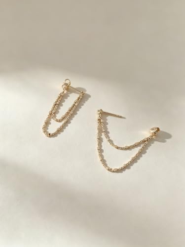 Tassel Earrings for Women Gold Plated Silver Chain Earrings Dainty Minimalist Dangle Drop Studs - color: M-Two Square Chain
