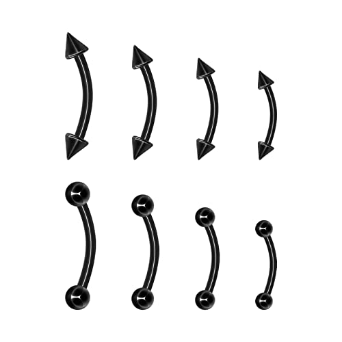 BLISI G23 Solid Titanium Eyebrow Piercing Jewelry, Gold Black Rose Gold Silver Pink Rainbow Eyebrow Rings 16G Curved Barbell,Tiny Vertical Labret Lip Jewelry Rook Piercing Jewelry for Women and Men - color: Black 1