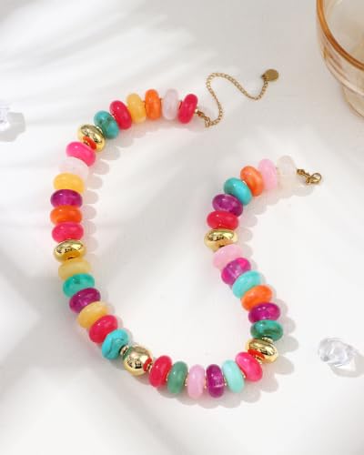 FIRAZIO Colorful Chunky Beaded Necklaces for Women | Trendy Statement Necklace Choker Necklace Boho Summer Beach Vacation Jewelry Gift - color: Colorful Beaded - 3