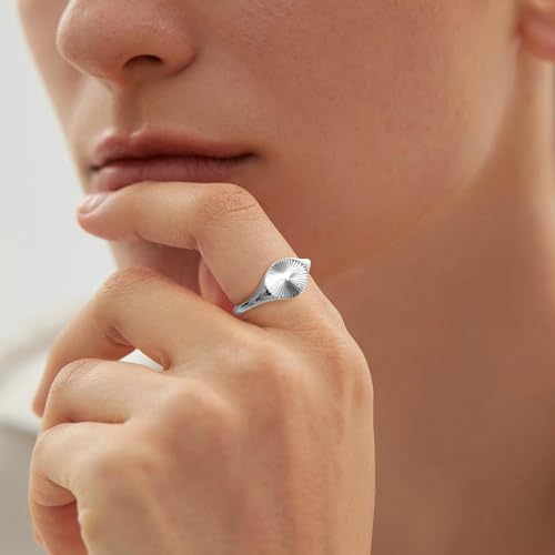 YeGieonr Non Tarnish Gold Rings for Women, Waterproof Gold Signet Ring, 18K Gold Plated Stackable Rings for Everyday Wear - color: Sunburst Silver