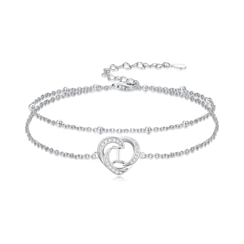 Dorunmo Initial Anklet 925 Sterling Silver Letter A-Z Layered Heart Anklet Beach Jewelry Birthday Gifts for Women - color: I