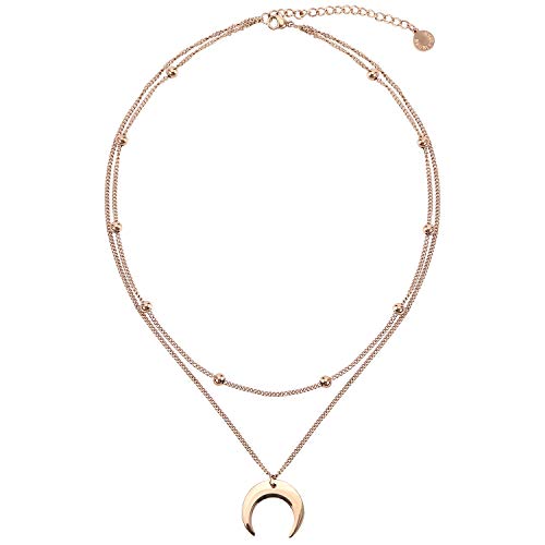 BaubleStar Crescent Pendant Necklace Layering Titanium Chain Choker for Women - color: RoseGold