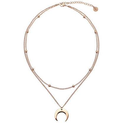 BaubleStar Crescent Pendant Necklace Layering Titanium Chain Choker for Women - color: RoseGold