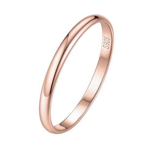 ChicSilver 2/3/5mm 925 Sterling Silver Ring Customizable Plain Dome High Polished Wedding Band Comfort Fit Size 4-12 - color: 2MM Rose Gold