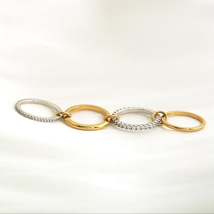 Gold Stackable Rings for Women Non Tarnish, 18k Gold Plated Cubic Zirconia Rings, Silver Gold Multi Ring Mixed Metals Stack Rings Set - color: Two tone, size: 6
