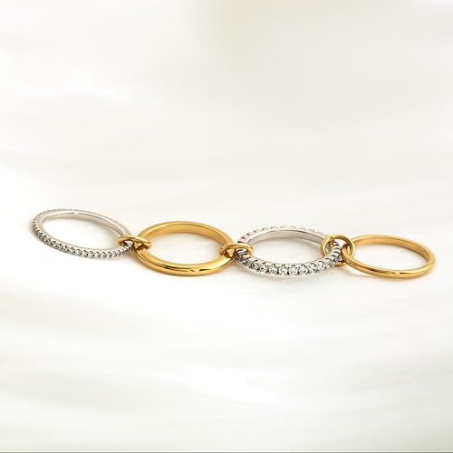 Gold Stackable Rings for Women Non Tarnish, 18k Gold Plated Cubic Zirconia Rings, Silver Gold Multi Ring Mixed Metals Stack Rings Set - color: Two tone, size: 7