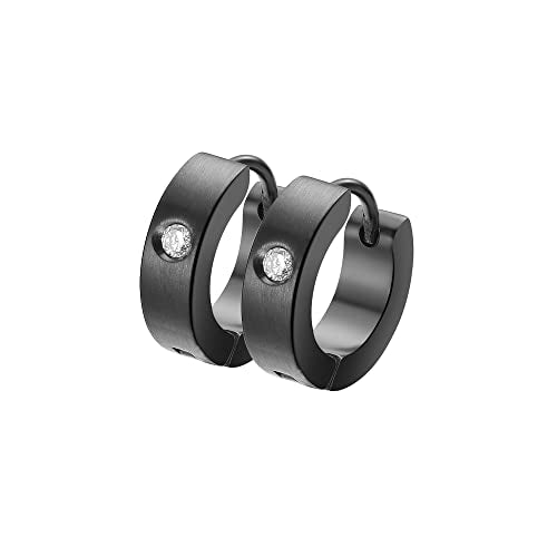 Small Huggie Hoop Earrings for Women - color: Brushed Black Cubic Zirconia