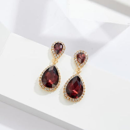 EVER FAITH Women's Austrian Crystal Wedding Tear Drop Dangle Earrings | Bridal Prom Jewelry for Bride Bridesmaid - color: Purple Gold-Plated-Base