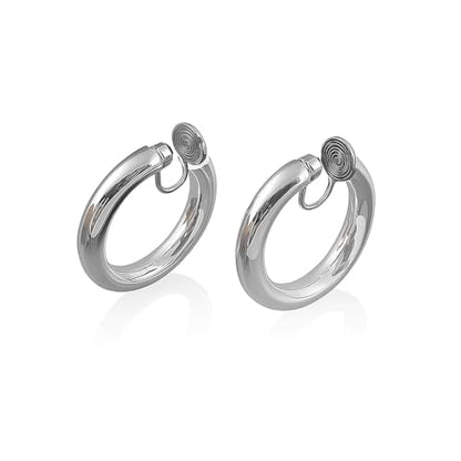 A Season Women Twisted Gold/Silver Round Clip On Hoop Earrings for Non Pierced Ears Hoops Earrings, Small/Medium/Large (Silver Solid Round)