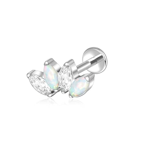 Lantine G23 Titanium Helix Piercing Jewelry Opal 16g Flat Back Stud Earrings Climber Labret Cartilage Tragus Daith Piercing Jewelry - color: Opal+Cz, size: 16g 8mm