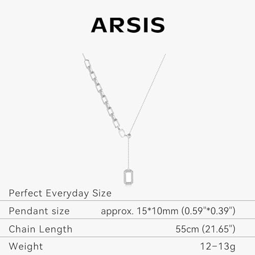 ARSIS Lariat Long Gold Necklace for Women, 18K Gold/Platinum Plated Y-Shaped Drop Dangle Pendant Necklace, Long Adjustable Pull Slider Chain Jewelry Gift for Her - color: Silver-paperclip slider