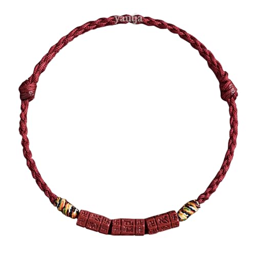 Yautja Tibetan Buddhist Red Buddha Spiritual Protection Red String Bracelet | Meditation Prayer Jewelry for Good Luck Health Wealth, Cinnabar Beads Exorcism Bracelet with Amulet Card, Handmade Adjustable - color: winered