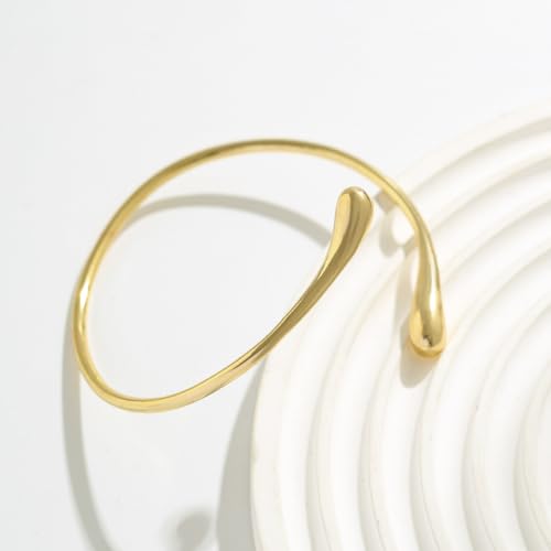 Gold Coil Arm Cuff for Women, Minimalist Armband Bangle Open Bracelet (Open - Gold)