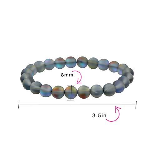 Bling Jewelry Unisex Stackable Set Of 3 Gemstone Round Bead 8MM Stretch Bracelet For Women Teen Men Multi Strand Stacking Adjustable - color: Created Blue Moonstone