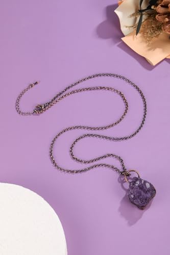 Top Plaza Raw Amethyst Necklaces for Women Healing Crystal Stone Retro Irregular Amethyst Cluster Pendant Necklaces Natural Gemstone Purple Necklace Spiritual Jewelry Gifts - color: Amethyst Cluster