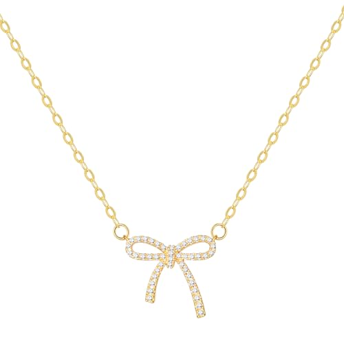 Starain Heart Necklaces for Women Dainty Cubic Zirconia Love Heart Pendant Necklace 18K Gold Plated Chain Trendy Stuff Jewelry - color: C Gold Bow Necklace