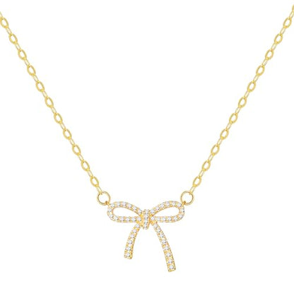 Starain Heart Necklaces for Women Dainty Cubic Zirconia Love Heart Pendant Necklace 18K Gold Plated Chain Trendy Stuff Jewelry - color: C Gold Bow Necklace