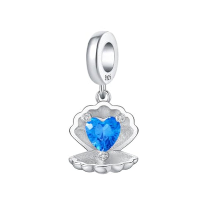 925 Sterling Silver Charms Bead for Bracelets Necklaces, Star Moon Crescent Sun Solar Pendent, Blue Ocean Starfish Shells Turtle Crab Starry Sea Cute Jewelry Birthday Gifts for Women Men - style: Heart-shaped seashell charms