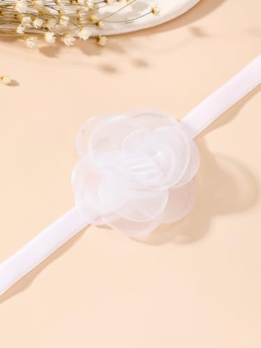Rose Black Velvet Floral Choker Necklace - Camellia Daisy Rosette - Spring Summer Flower Jewelry - color: White 4
