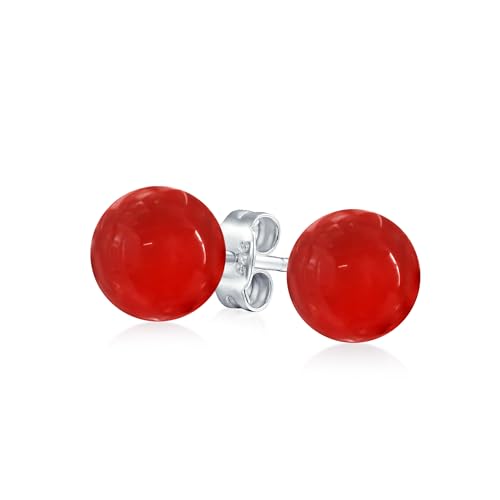 Classic Birthstones Gemstone 10MM Ball Stud Earrings .925 Sterling Silver - color: Red Carnelian