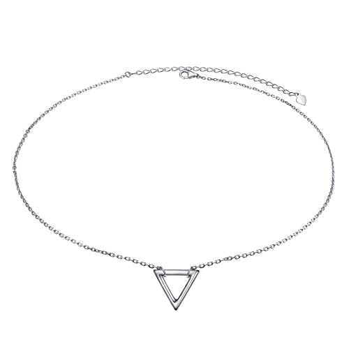 Ladytree S925 Sterling Silver Dainty Simple Choker Necklace,Rolo Chain,Adjustable 13 inches to 16 inches - style: 07_Triangle Choker
