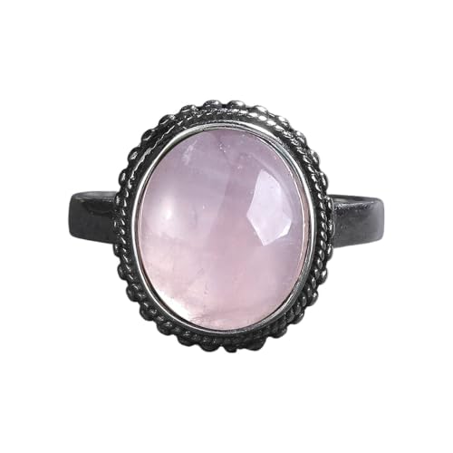 S925 Silver Ring For Women Oval Round Natural Rose Quartz Ring Gift Sun Shaped Retro Luxury Fine Jewelry