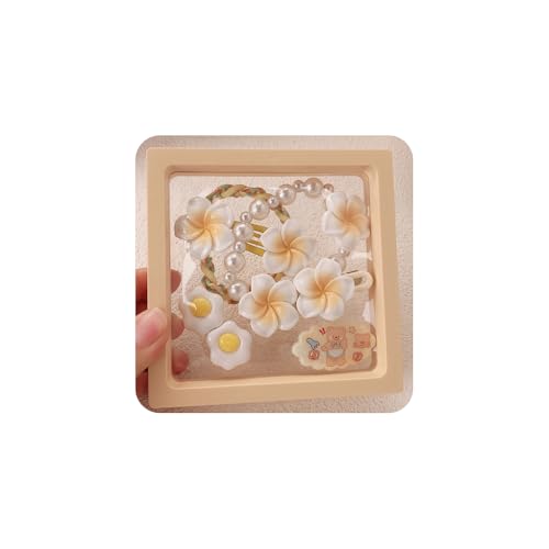 Hair Clips for Women, Acrylic Resin Hair Accessories set with Hairbands Colored Hair Ties, Flower, Rainbow, Little Bear Clips Cute pattern for Birthday Prom Cosplay Party (yellow Pearl Frangipani) - color: yellow Pearl Frangipani