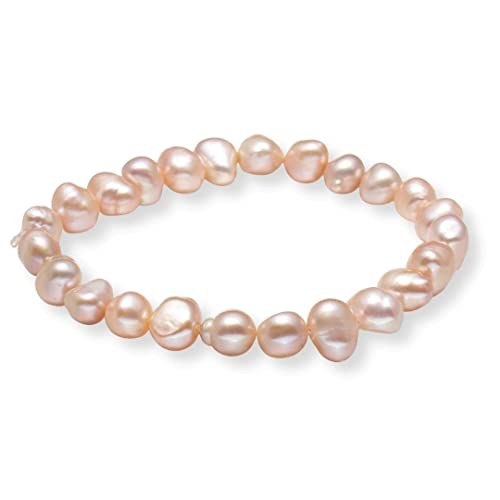 Handmade Women's Pearl Bracelet | Stretchy Beaded 7-8mm Baroque Pearl Bracelet for Ladies and Girls - Pink, Black, White, Grey, Multicolor - color: Pink