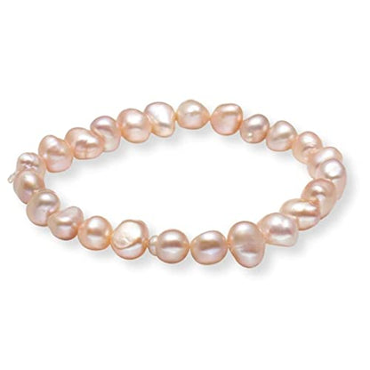 Handmade Women's Pearl Bracelet | Stretchy Beaded 7-8mm Baroque Pearl Bracelet for Ladies and Girls - Pink, Black, White, Grey, Multicolor - color: Pink
