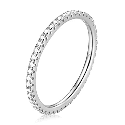 HONGRUI Valentine Thin Band Eternity Rings Gold Plating Cubic Zirconia Egagement 1.4mm Rings Wedding Anniversary Christmas Stackable Ring For Women jewelry Gifts - color: Silver