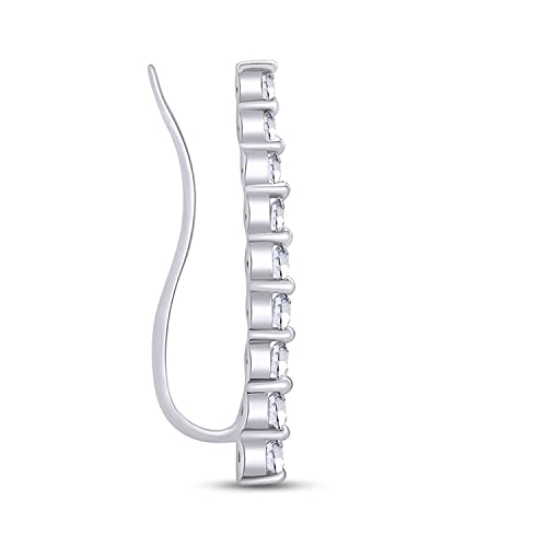 One Piece Right Ear Climber Earring for Women With Birthstone And White CZ | Floating Curved Bar Ear Crawler In 14K Gold Over Sterling Silver Jewelry for Her - color: White Cubic Zirconia