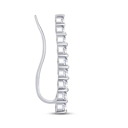 One Piece Right Ear Climber Earring for Women With Birthstone And White CZ | Floating Curved Bar Ear Crawler In 14K Gold Over Sterling Silver Jewelry for Her - color: White Cubic Zirconia
