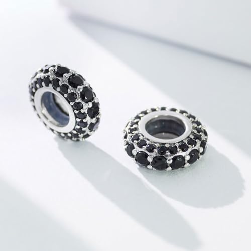 KEQ 925 Silver Spacer Stopper Bead Charms Clearance for Pandora Bracelets Birthstone CZ Always Stopper Birthday Gifts for Mom Grandmom Granddaughter Wife Sisters Friends - color: Black(2 Pcs)