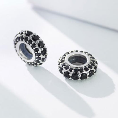 KEQ 925 Silver Spacer Stopper Bead Charms Clearance for Pandora Bracelets Birthstone CZ Always Stopper Birthday Gifts for Mom Grandmom Granddaughter Wife Sisters Friends - color: Black(2 Pcs)