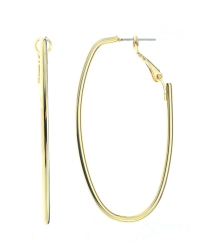Women's Fashion Dangling Hoop Earrings Made In Korea - color: Long Oval Gold-Tone, size: 21mm