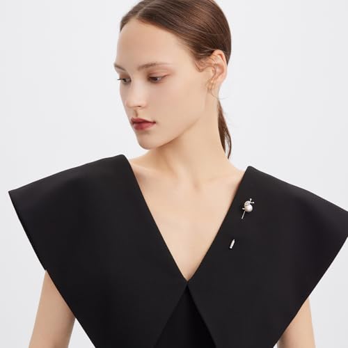 SHE'S FREE STYLE JUST FOR YOU Snail Brooches and pins for women, Sparkling Cubic Zirconia & Pearl Copper Pin, 2.36" Long Clasp Design Playful Jewelry Brooch - color: Silver