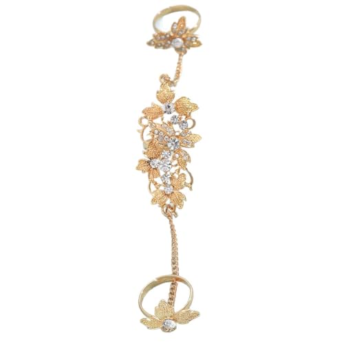 Rhinestone Finger Ring for Women Sparkly Crystal Butterfly Flower Leaf Adjustable Statement Chain Rings Punk Jewelry - color: gold flower